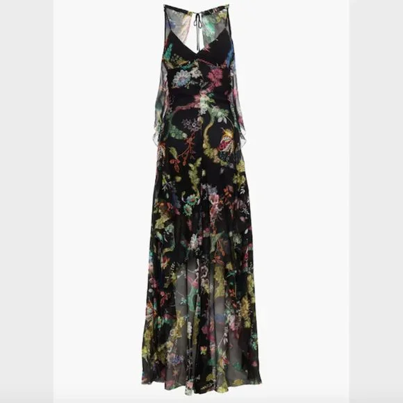 SOLD Etro Black Metallic Floral Print Fil Coupé Silk Chiffon Dress Size 44 S-M - Picture 13 of 13